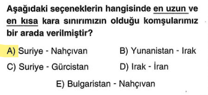 <p>En uzun sınırımız güneydeki krizlerden de hatırlayacağın üzere <strong>Suriye</strong> , en kısa sınırımız ise bir "dil" gibi uzanan <strong>Nahçıvan</strong>'dır.</p>