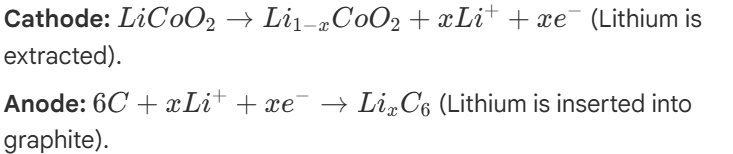 <ul><li><p>note: during discharge these reactions run in reverse</p></li></ul><p></p>