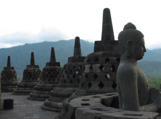 <p>Buddhist shrine c. 800 of Borobudur, Java, Indonesia, c.800. sailendra Dynasty</p>