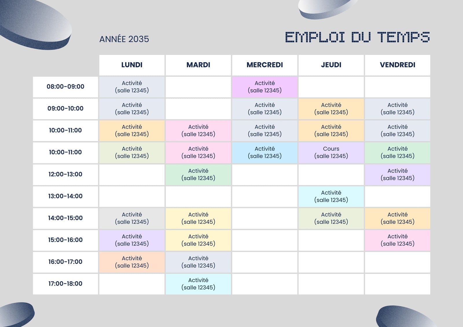 <p>un emploi du temps</p>