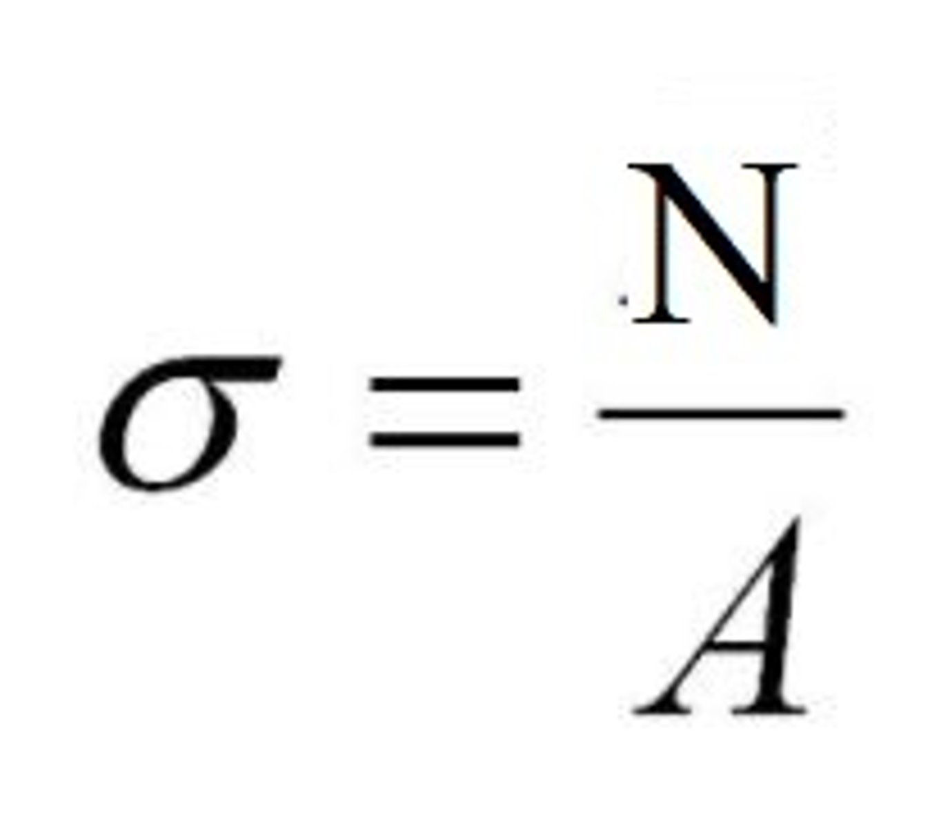 <p>σ = tensão normal</p><p>N = esforço normal</p><p>A = área da seção transversal</p>