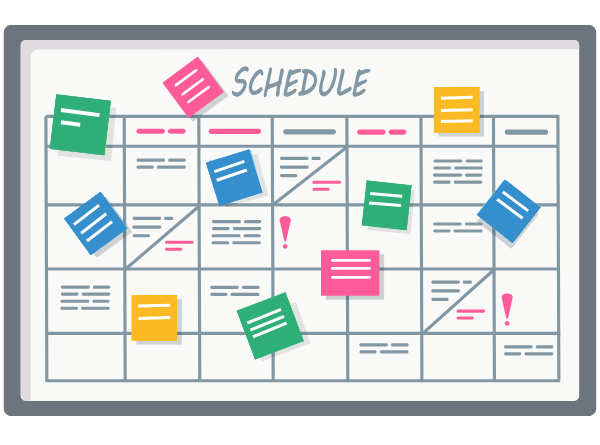<p>schedule (n)</p>