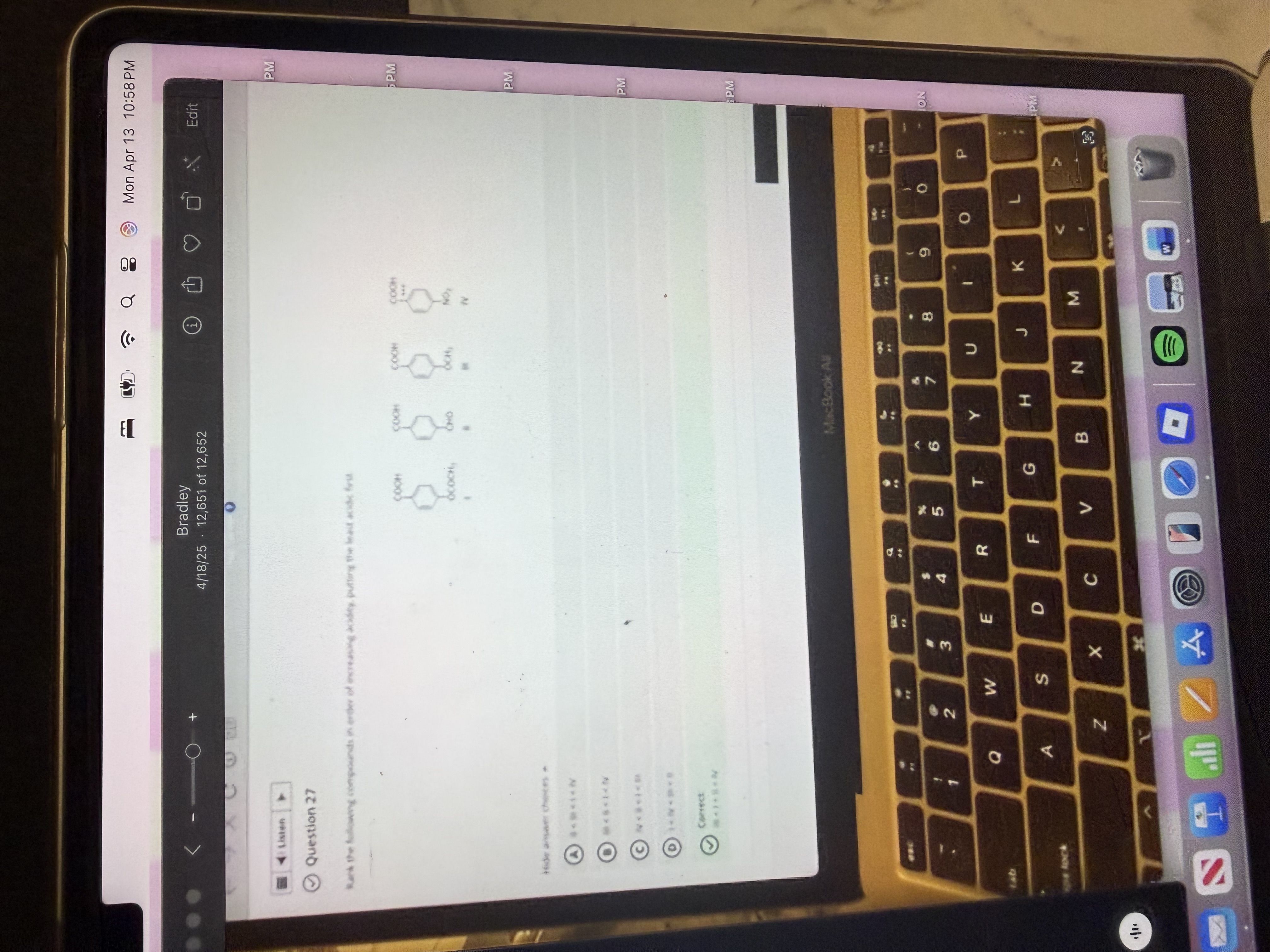 <p>least acidic first</p>