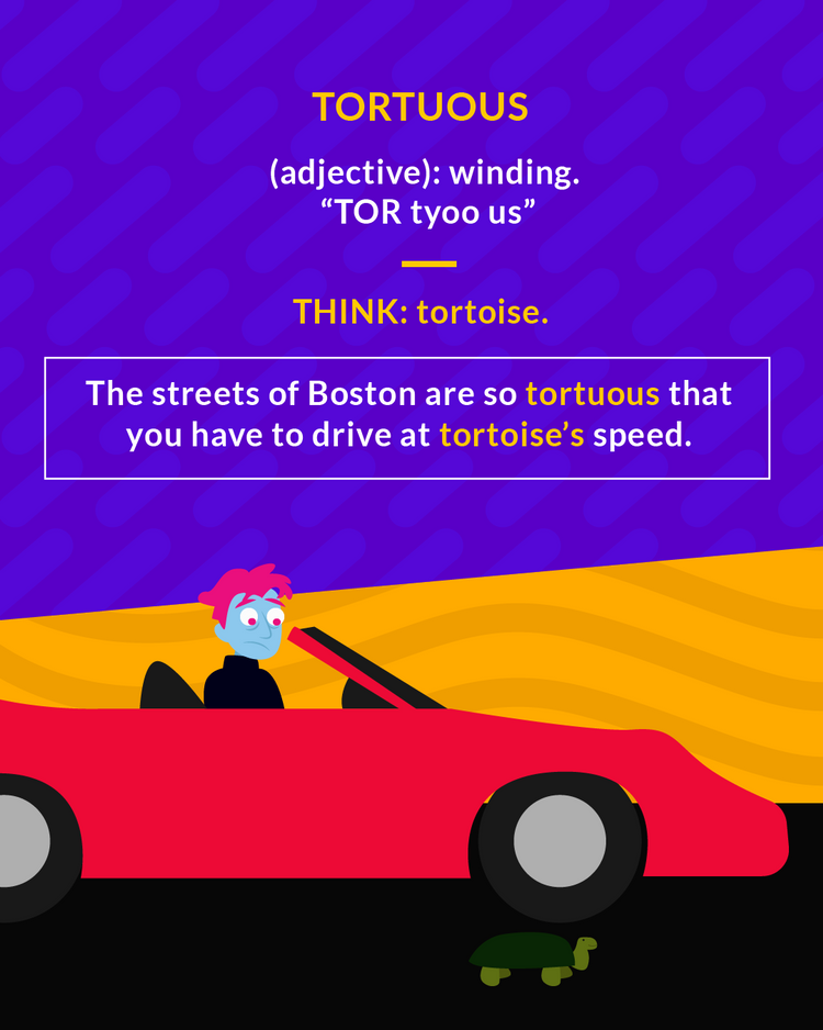 <p>(adj.) winding, twisted, crooked; highly involved, complex; devious</p><p>(adj.) having many twists and turns</p>
