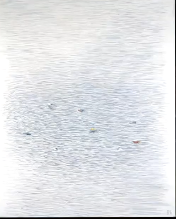 <ol start="1974"><li><p>Fragments of color floating. Work evoking obscurity, concealment, and the difficulty of perception.</p></li></ol><p></p>