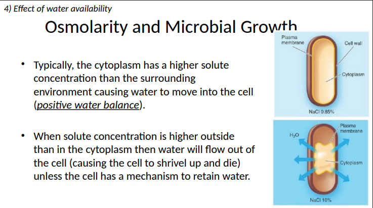 <p>water will flow out of the cell (causing the cell to shrivel up and die) unless the cell has a mechanism to retain water.</p>