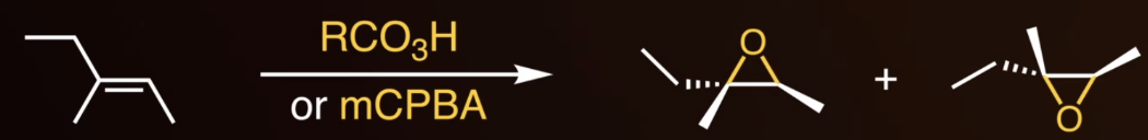 <p><span style="background-color: transparent;">start with an alkene, and use RCO<sub>3</sub>H or mCPBA as the reagent, and the epoxide can form on either side of the alkene.</span></p>
