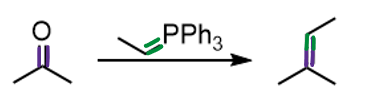<p>C=O bond --> C=C-R bond</p><p>Wittig Reaction</p>