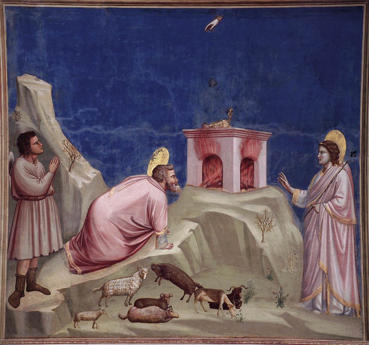 <ul><li><p>Depicts the namesake saint, after embracing the lifestyle of the shepherds with which he was living, he fasted for 40 days and 40 nights, and while doing so caught the sight of an angel, who indicated to him that his sacrifice he presents to the Lord of a kid goat is accepted by the Lord</p></li></ul><p></p>