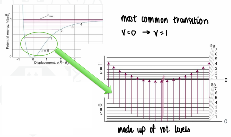 <p>The associated stack of rotational transitions that occur within a vibrational transition.</p><ul><li><p>Only visible for relatively low-pressure gas phase samples at high resolution.</p></li></ul><p></p>