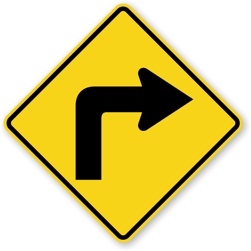 <p>What does this sign indicate?<br>A. Curve to the right<br>B. Sharp right turn<br>C. Keep right<br>D. No right turn</p>
