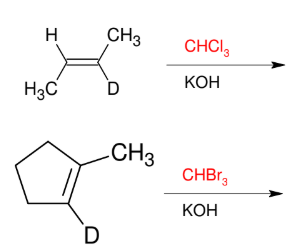 <p>Formation of Di<strong><u>bromo</u></strong>carbenes and Di<strong><u>chloro</u></strong>carbenes</p>