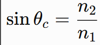 <p>light travels from higher n1 to lower n2</p>