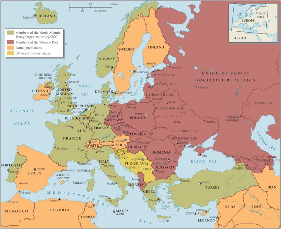 <p>According to Europe during the Cold War Map, how many countries were members of the Union of Soviet Socialist Republics?</p>
