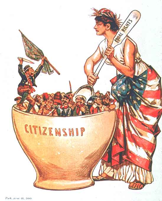<p>Fully abandoning your own language and culture.</p><p>= the melting pot </p>