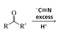 <p>Reaction of an aldehyde or ketone with cyanide ion under acidic conditions forms a…</p>