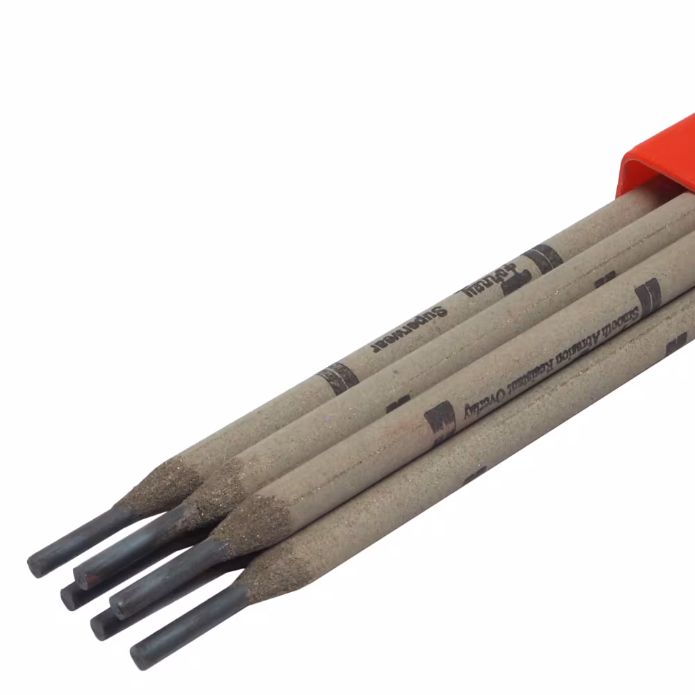 <p>Specialized SMAW electrode made with alloyed metal and wear-resistant flux coating, used to deposit hardened, abrasion-resistant layers; not standardized by number and varies by manufacturer design.</p>