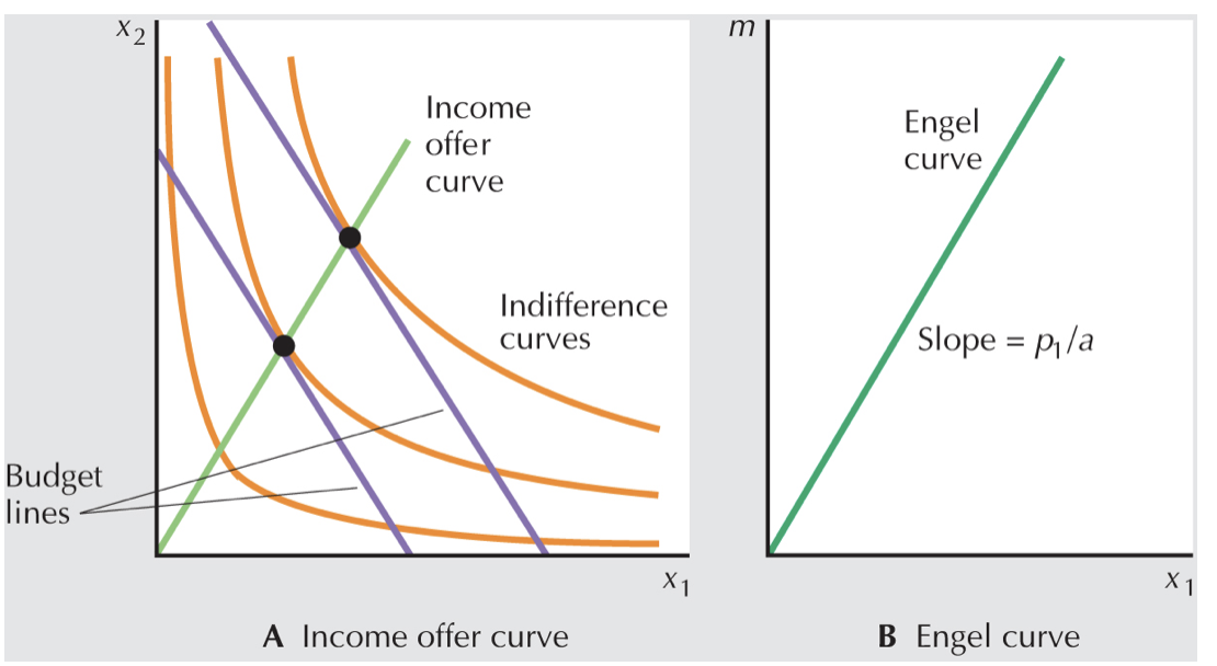 <p>income offer/engel curve with Cobb Douglas preferences </p>