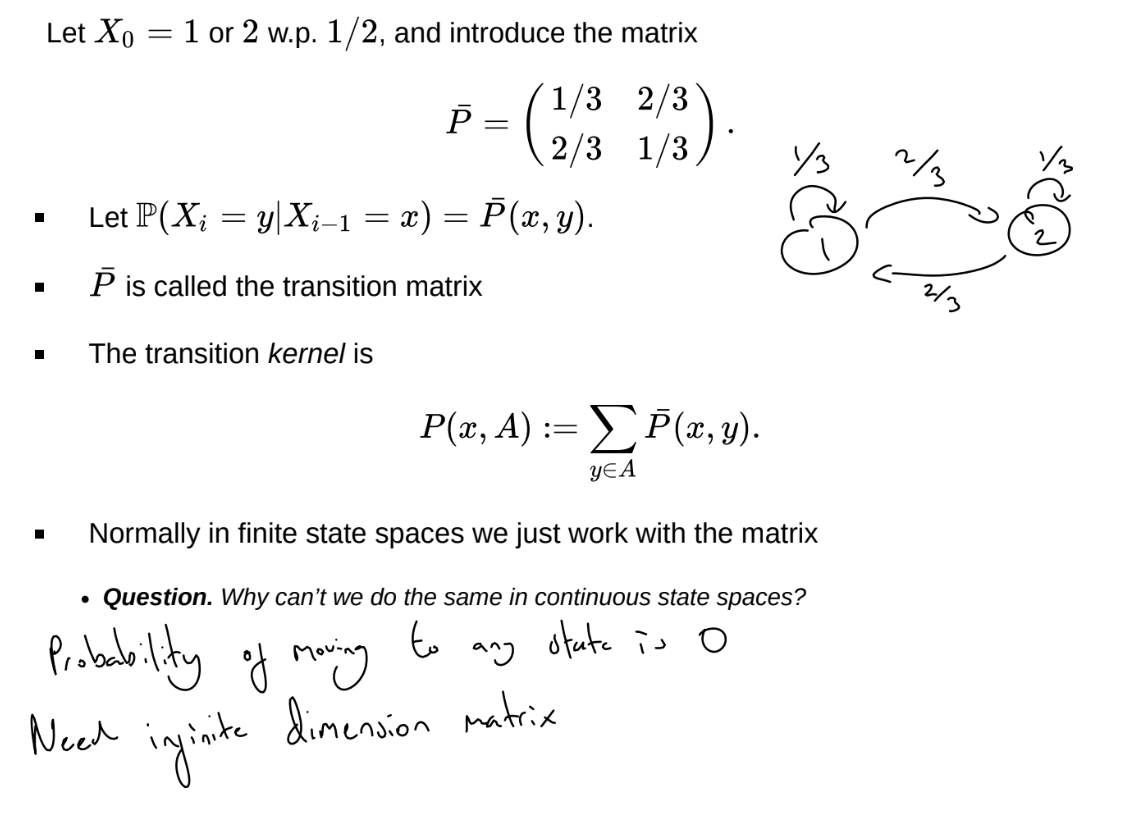 <p>Note that</p><p>$$P(X_{t+n} = y | X_t = x) = \bar{P}^n(x,y)$$</p>