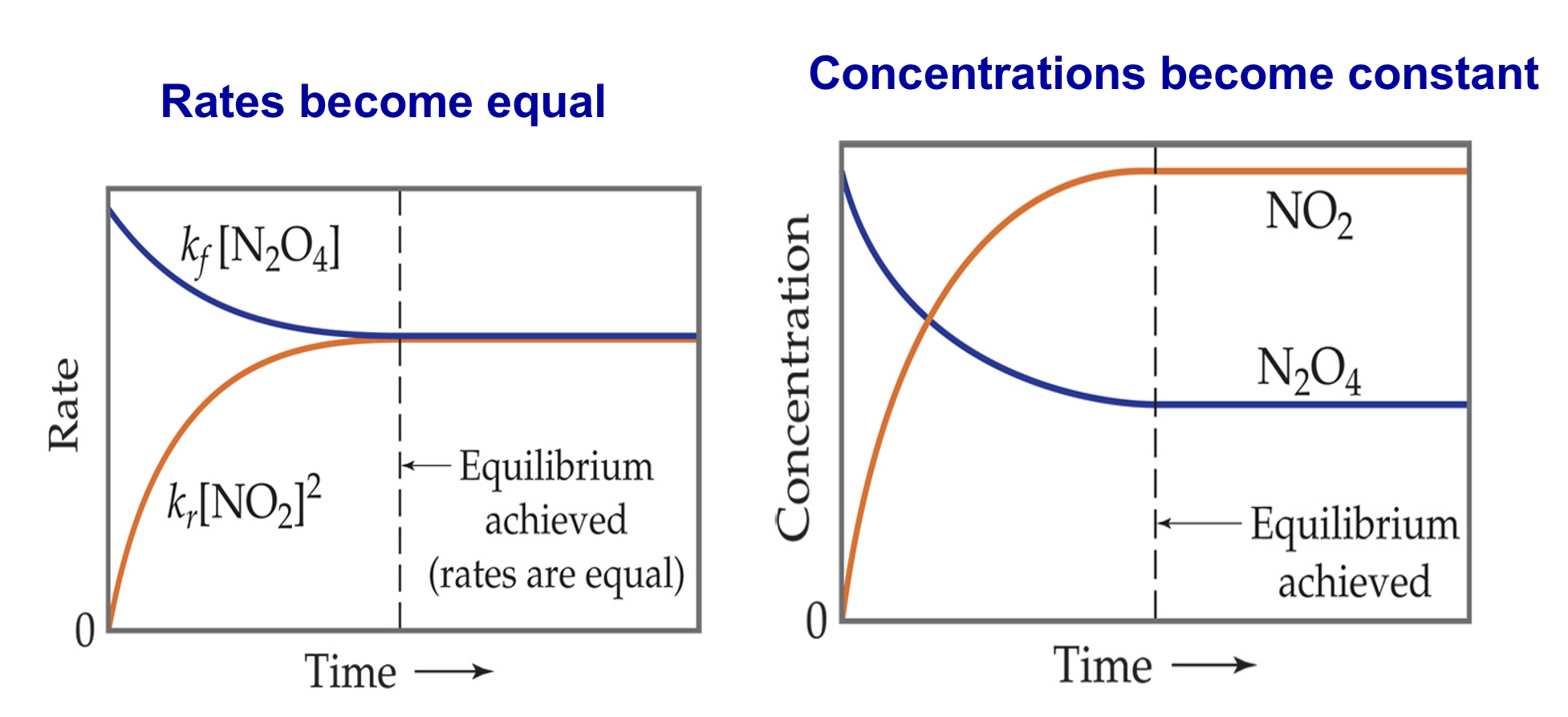 <p>When the rate of the forward reaction = the rate of the reverse reaction </p><ul><li><p>concentration can differ but is CONSTANT</p></li><li><p>ONLY closed systems</p></li><li><p>Constant appearance and properties stable</p></li></ul><p></p>