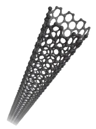<ul><li><p>A cylindrical tube made by rolling a sheet of graphene</p></li><li><p>Extremely strong</p></li><li><p>Excellent electrical conductor</p></li><li><p>Used in electronics and advanced materials</p></li></ul><p></p>