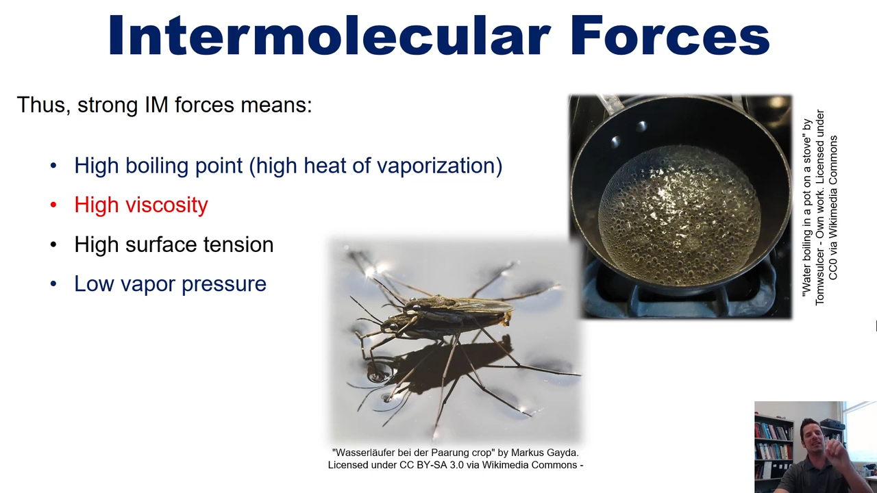 <p>High boiling point</p><p>high viscocity</p><p>high surface tension </p><p>high heat of vaporization</p><p>low vapor pressure </p>