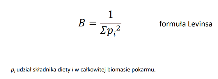 <ul><li><p>służy do ilościowego określania szerokości niszy ekologicznej, w tym niszy pokarmowej.</p></li><li><p> Pozwala ona ocenić, czy dany gatunek jest specjalistą (wąska nisza), czy generalistą (szeroka nisza), na podstawie zróżnicowania zasobów (np. rodzajów pokarmu), z których korzysta</p></li></ul><p></p>