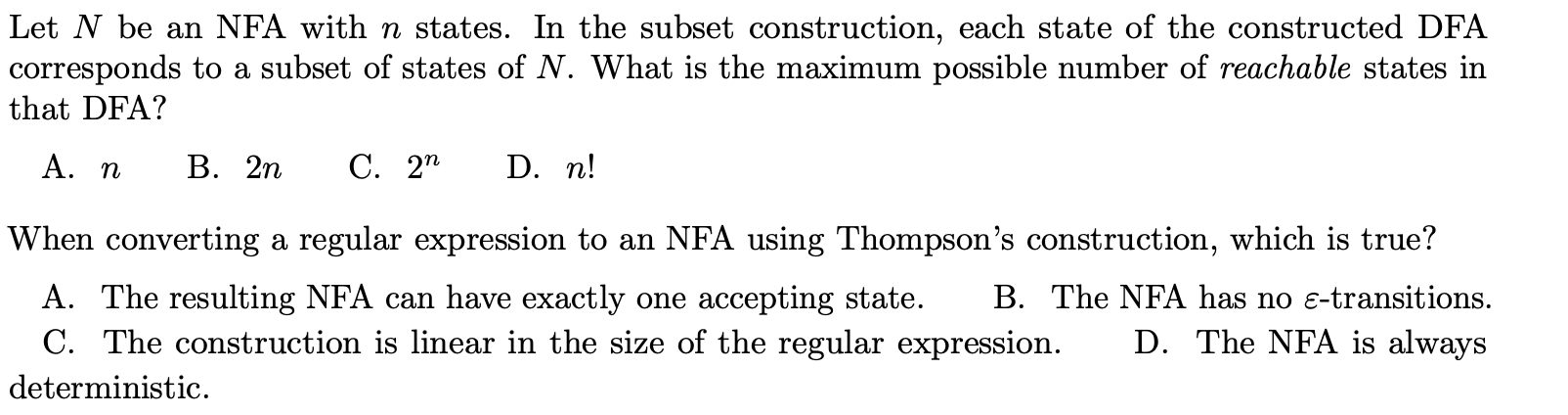 <p>Can be multiple correct or none</p>