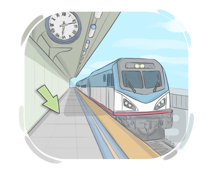 <p>n. A flat, raised area at a railway station where people stand to get on or off a train.</p>