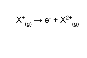 <ul><li><p>energy required to remove an electron from every ion in a mole of uni-positive gaseous ions, to produce a mole of di-positive gaseous ions</p></li></ul><p></p>