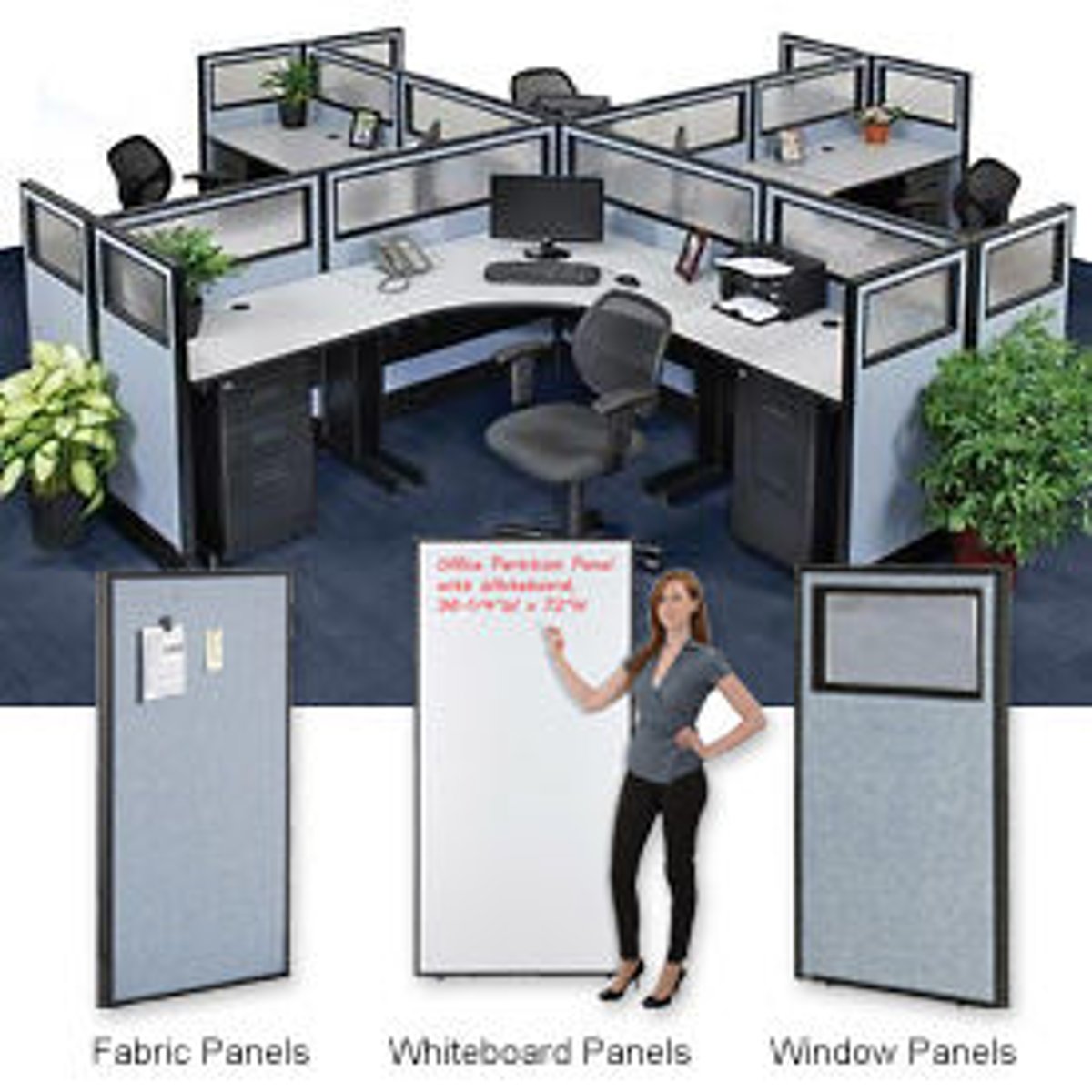 <p>a. low wall modular partition with glass strips at the middle</p>
