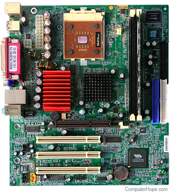 <p>The main circuit board that allows for communication between all computer components</p>