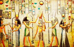 <p>Students are examining Egyptian wall paintings where human figures are shown with heads and legs in profile but torsos facing forward. Which teacher response would best connect this style to Egyptian beliefs?</p>