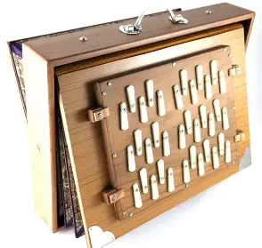 <ul><li><p>keyless harmonium</p></li><li><p>works as a drone</p></li></ul><p></p>