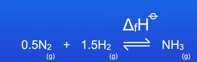 <p>The enthalpy change when one mole of a compound is formed from its elements under standard conditions.</p><p>If for example, there is formation of ammonia (N2 + 3H2 → 2NH3) It produces two moles of ammonia, so for standard enthalpy change of formation , equation must be halved.</p>