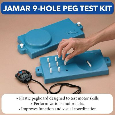 <p></p><ul><li><p>A good test to assess finger dexterity</p></li><li><p>Time the patient on how many seconds it takes them to remove and replace the pegs for the affected and unaffected limbs</p></li><li><p>There are normative values for this test (do not need to memorize)<br></p></li></ul><p></p>