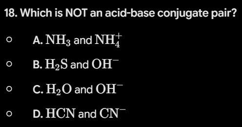 <p>Which is NOT an acid-base conjugate pair?</p>