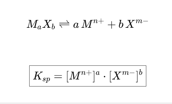 <p>Ksp=∏(ion&nbsp;concentration)coefficient </p><ul><li><p><strong>Multiply all ions</strong></p></li><li><p><strong>Raise to power of their coefficient</strong></p></li><li><p><strong>Ignore the solid</strong></p></li></ul><p></p>