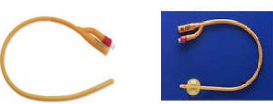 <p>Straight urethral catheter w/ single port used to inflate the balloon</p>