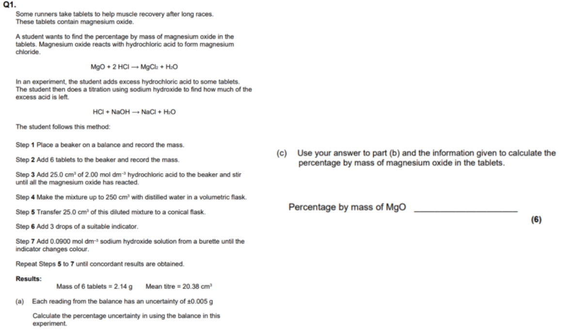 <p>Answer in part b was 0.05 for the amount of hcl used</p>
