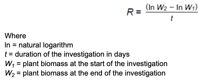 <p>a student investigated the growth rate of a freshwater marsh plant. </p><p>the growth rate (R) of a plant can be determined using this eqn (see image)</p><p>the student used to eqn, but substituted height for biomass - state the assumption the student has made and suggest why this assumption might not be valid (2) </p>