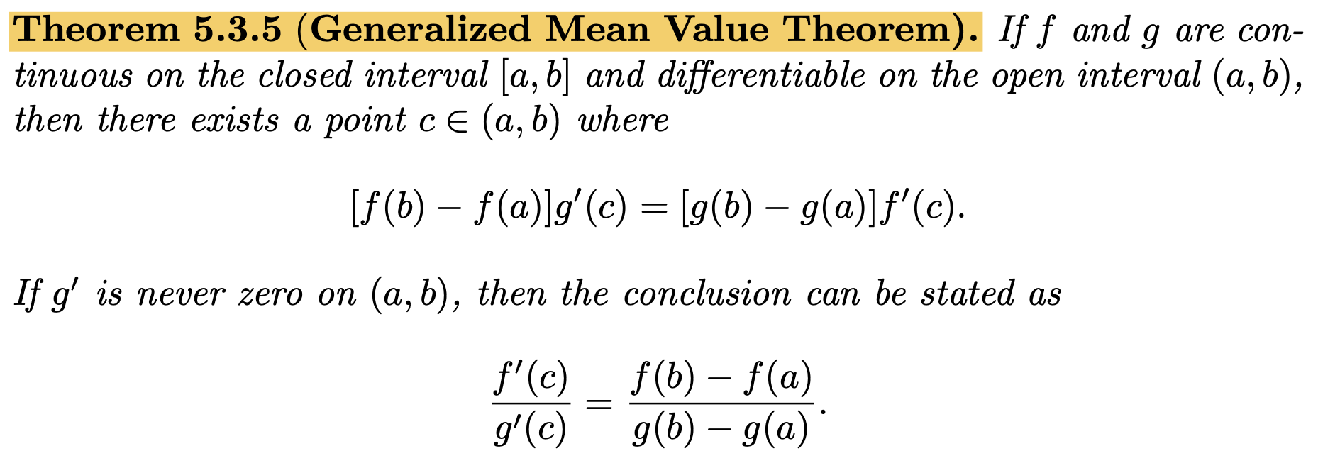 <p>Generalized Mean Value Theorem</p>