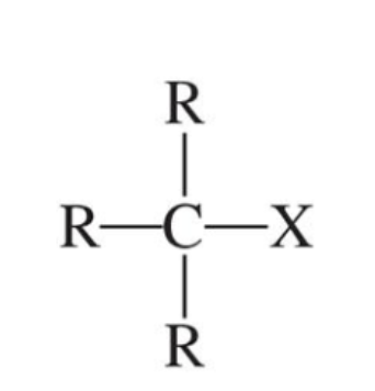 <p>halogen carbon bonded to 3 carbons</p>