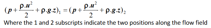 <p>(p + pu² /2 + pgz) _1 =(p + pu² /2 + pgz) _2</p>
