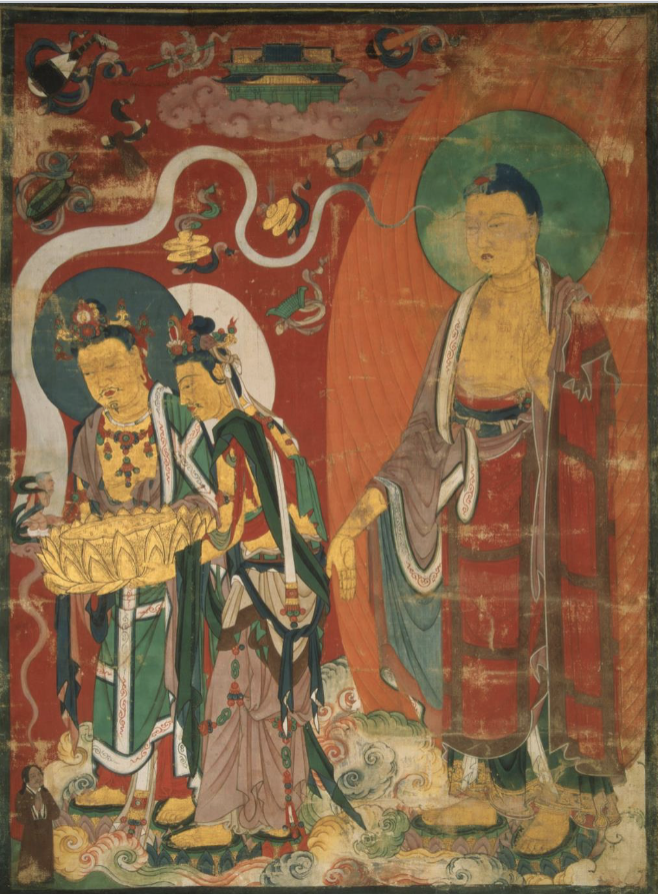 <p>Amitabha Buddha welcoming the souls of devotees into Western Pure Land</p>
