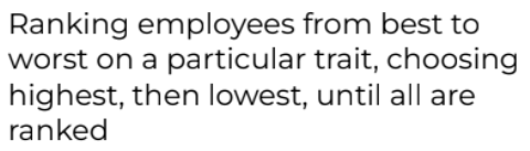 <p>Best employee and worst employee are identified first, then the next best and next worst, until all are ranked</p>