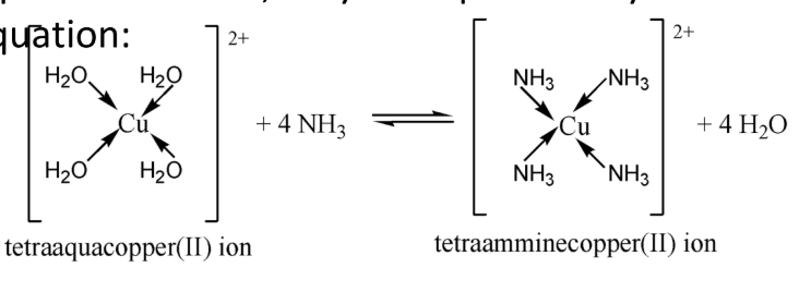 <p>• Definition: Complexation is an acid-base reaction between the ligand, a Lewis base or electron donor, and the metal ion, a Lewis acid or electron acceptor.</p><p>• An example of a complexation reaction, between copper (II) ion and four ammonia molecule in an aqueous solution, may be expressed by the equation:</p>