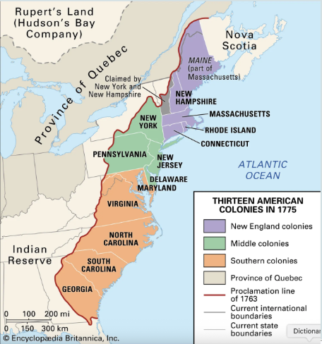 <ul><li><p>American colonies controlled by GB</p></li><li><p>Taxation without representation (High taxes)</p></li><li><p>High nationalism + limits on self-gov</p></li></ul><p></p>