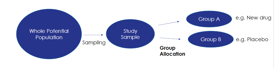 <p>When does group allocation occur in an RCT?</p>