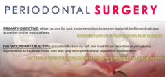 <p>- Pocket reduction via soft and hard tissue resection or periodontal regeneration to facilitate home care and long-term professional supportive maintenance</p><p>- Ex: Soft tissue resection, osseous resection, periodontal regenerations</p>